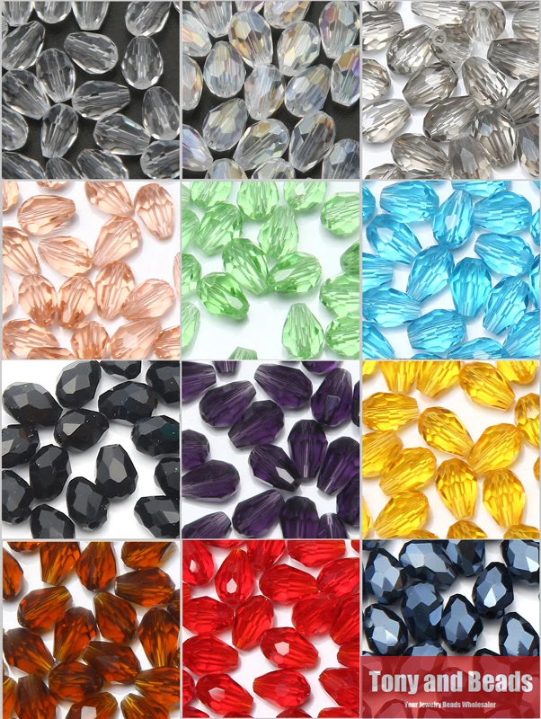 

( 45Pcs=1Lot ! ) 5x7MM Waterdrop Faceted Glass Crystal Spacer Beads For Jewelry Making 17Colors In Total Free Shipping