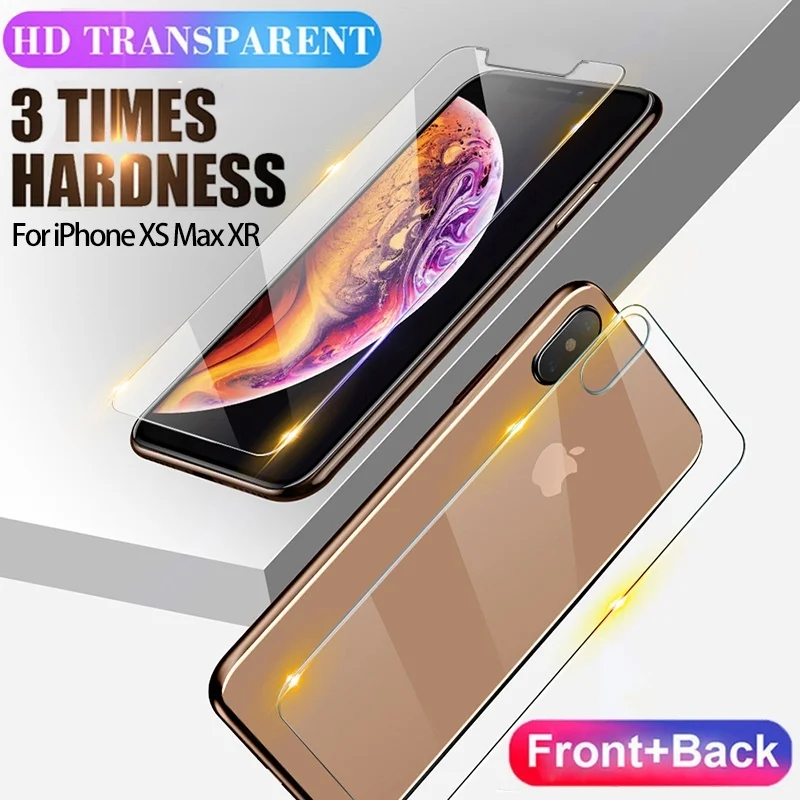 

9H Protective Front+Back=2PCS Tempered Glass For iPhone XS MAX XR XS X 8 7 6 6S Plus 5S 5 SE 5C 4 4S Screen Protector Film Glass