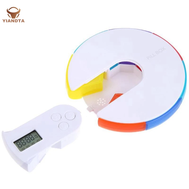 

Round Portable 7 Grids Pill Box Case Medicine Organizer with LED Smart Timer Snooze Alarm Function