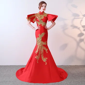 

Fashion Party Evening Cheongsam Oriental Dress Chinese Style Women Elegant Qipao Sexy Wedding Long Robe Retro Vestido S-XXL