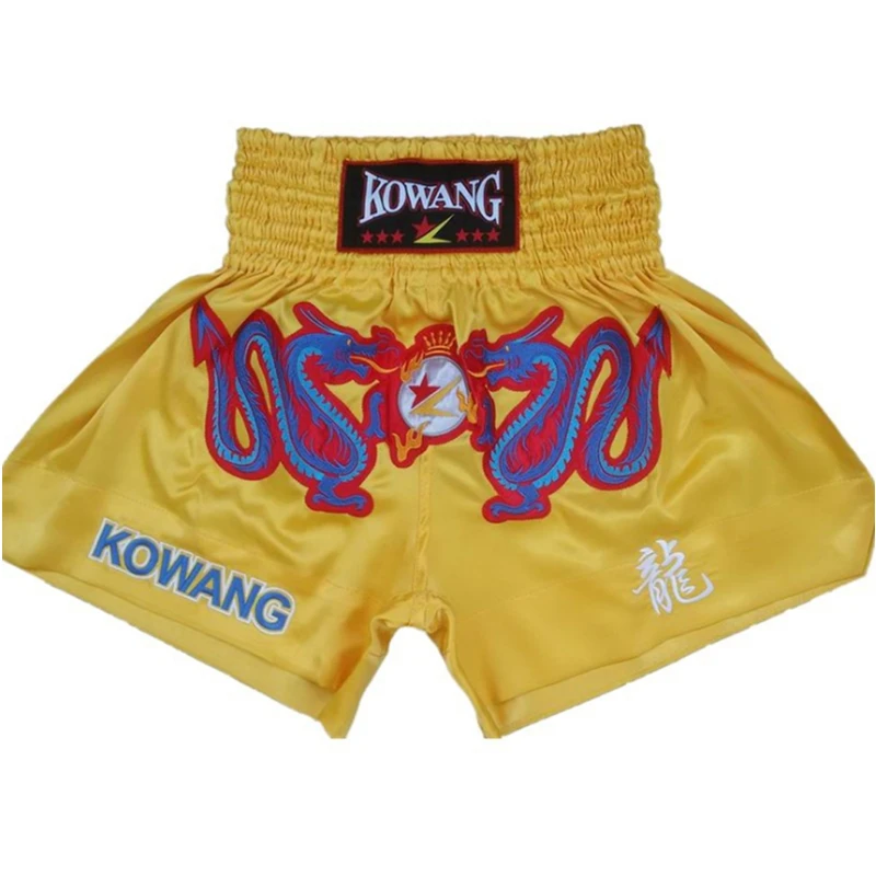 Горячие взрослые дети ММА Муай Тай шорты SANDA дракон вышивка Атлас кик боксинга, Короткие штаны для Для мужчин Для женщин