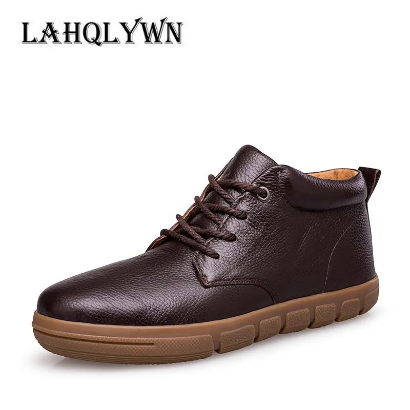 

Autumn Winter Plush Retro Men Boots Comfortable Brand Casual Shoes Genuine Leather Snow Boots H27