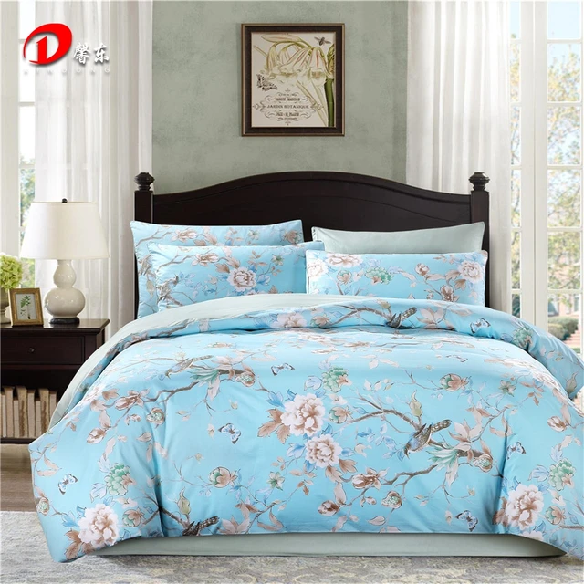 luxury satin bed linen egyptian cotton bedding set king queen size bright blue sheet set