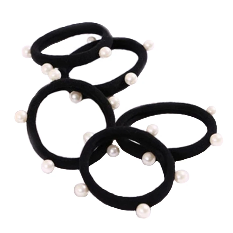 5 Pcs Women Pearl Hair Rubber Band Cute Elastic Hair Bands Charming Hair Rope Girls Rubber Bands For Hair Haar Accessories 2022 luxury white veil real picture stereo 3d pearl flower wedding accessories charming 3m wide cathedral bridal wedding veil