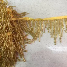 CiCi-41904-2 лента с бисером и бахромой отделка бахрома кисточка кружево отделка высокого класса с золотыми бусинами