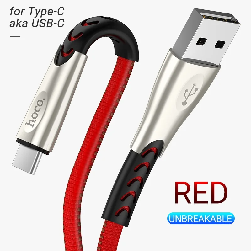 hoco кабель usb type c быстрая зарядка и передача данных тип с провод с джинсовой оплеткой плоский шнур cport зарядное устройство тайп си usb с type c для Apple Samsung Xiaomi Huawei Android юсб тайп с зарядник - Цвет: Red