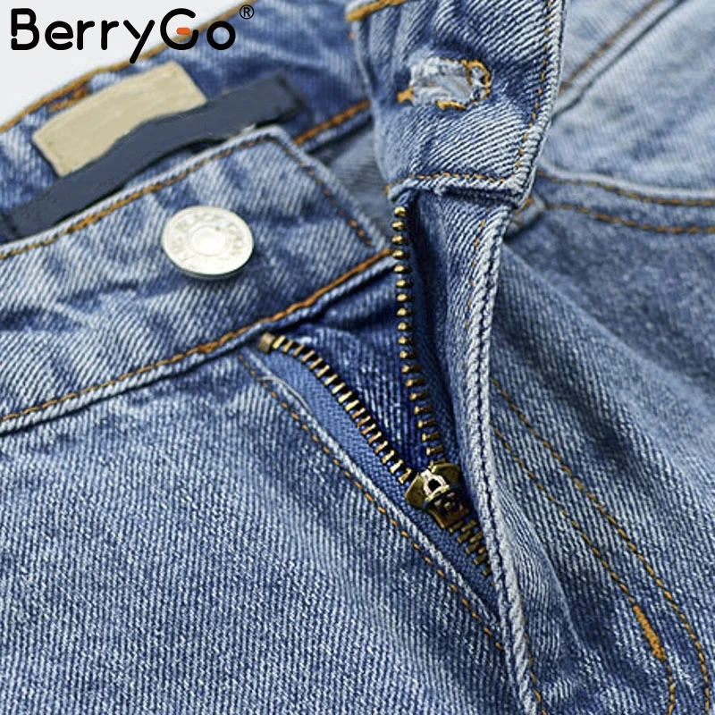 BerryGo рваные женские синие джинсы карандаш летние Классные джинсовые Джеггинсы