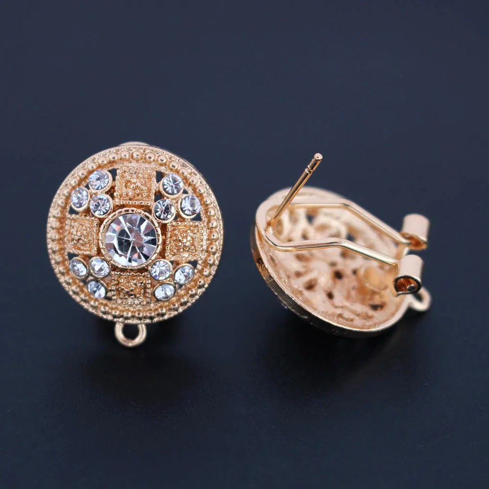 Серьги гвоздики коннекторы филигранные Круглые черные с фианитами
