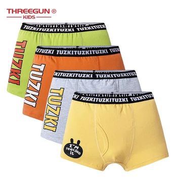 

THREEGUN Cartoon Tuzki Kids Boys Underwear Baby Shorts Panties Boxer Cotton Children Lingerie Teenager Underpants 4 Pcs/Lot