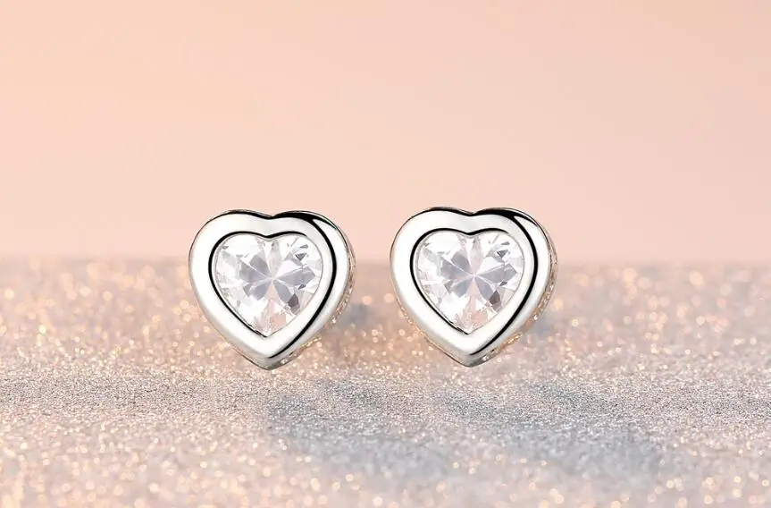 Anenjery классический серебристый цвет любовь сердце циркон кулон ожерелье+ серьги свадебный набор украшений для женщин set13