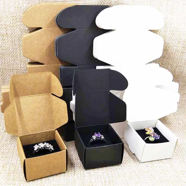 50PCS 4*4*2.5cm White Brown Black Mini Kraft Paper Cartons Box Ring