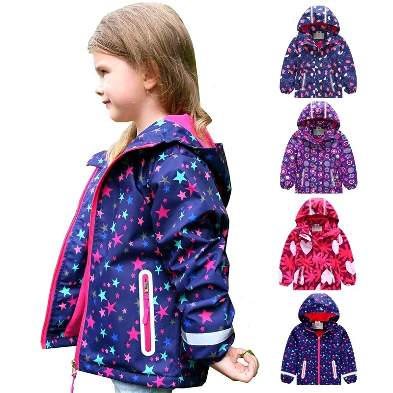 

2019 New Girls Jacket Spring Autumn Waterproof Kids Sports Causal Printing Polar Fleece Coat For Girl 3-12 Years Outerwear Coat
