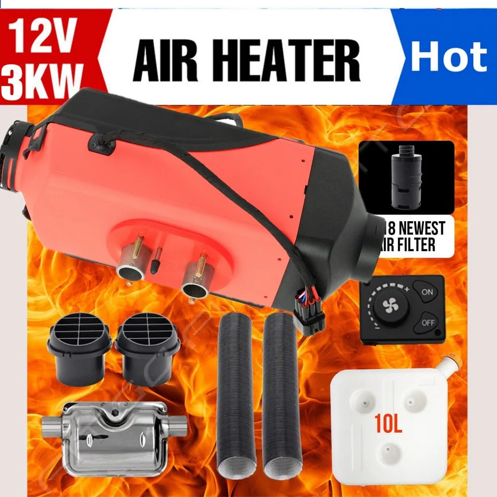

12V 3KW Diesel Air Heater Tank 2x Vent,Duct, Thermostat Motorhome Car Heater LCD Switch/Digital switch/Knob Switch With Silencer