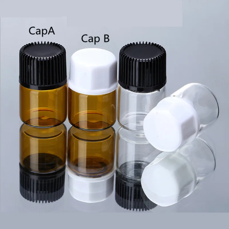 

20ps 1ml 2ml 3ml mini amber Glass Bottle with Orifice Reducer and Cap Small Essential Oil Vials bottles for liquid Sample Test