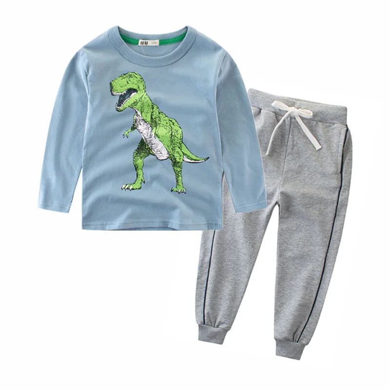 Детские комплекты одежды для мальчиков, комплект из футболки с длинными рукавами и рисунком динозавра и штанов, Детский комплект для мальчиков 4, 5, 6, 7, 8, 9, 10, 11, 12 лет