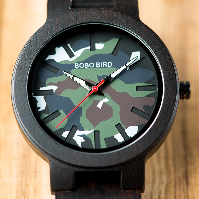 BOBO BIRD Men Watches Male Wooden Quartz Green Camouflage relogio masculino Wristwatches Man Japanese movement in Gift Box