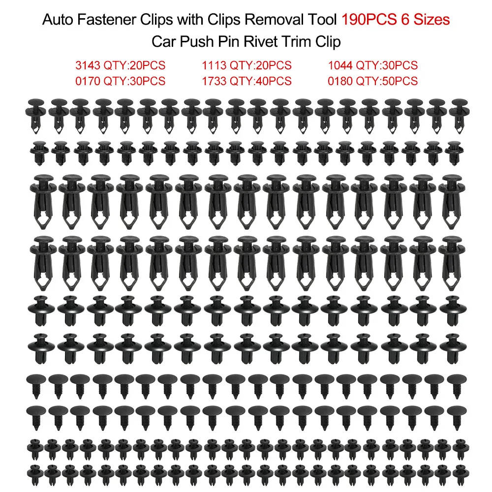 

Auto Fastener Clips Plastic Fastener Rivet Clips 190Pcs 6 Sizes Car Push Pin Rivet Trim Clips 190pcs Fastener Clips