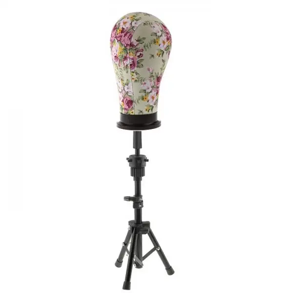 Cork Canvas Block Mannequin Model Head Wigs Making Display with Tripod Stand 21''