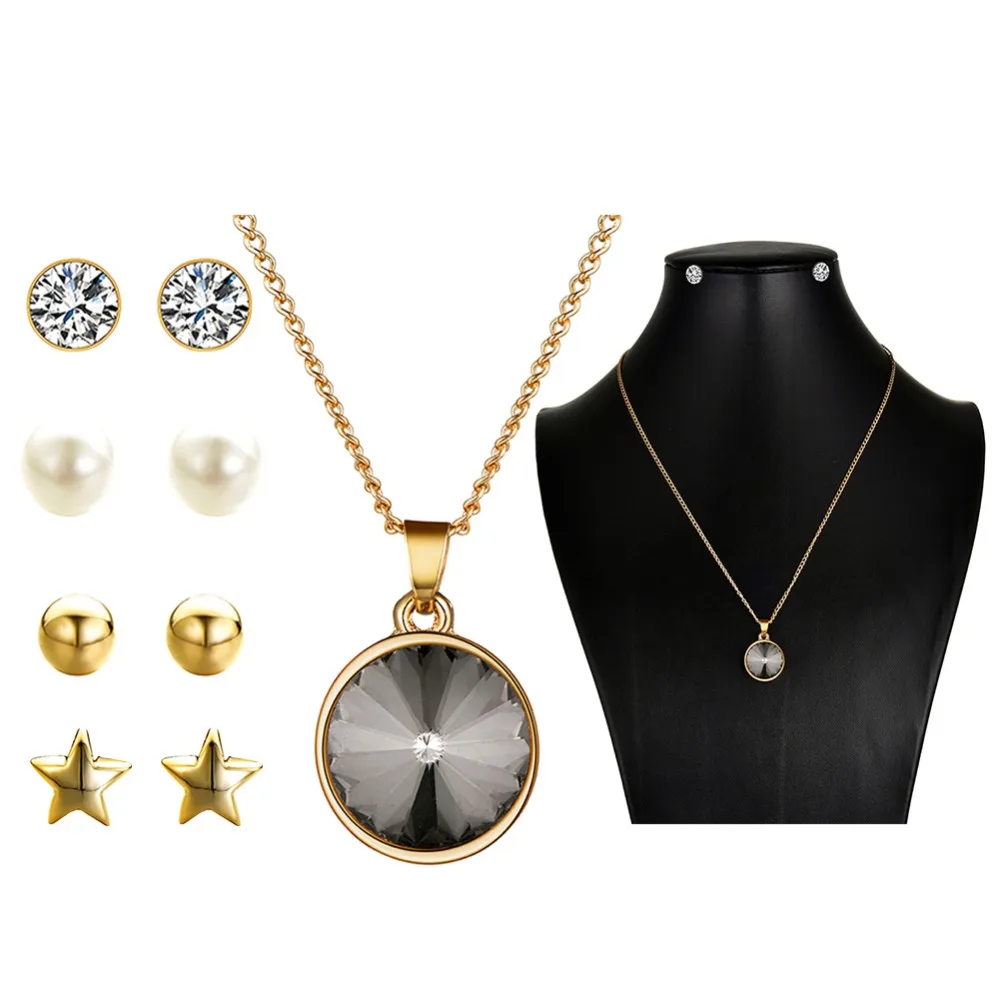 

Black round crystal Necklace 4pair Earrings Bridal Jewelry Sets Fashion Jewelry Wedding & Engagement Ethiopian sieraden