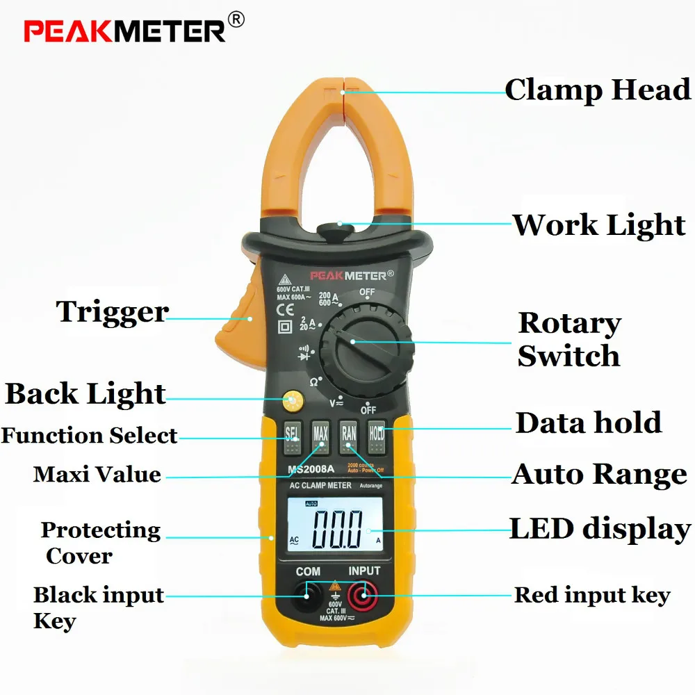 PEAKMETER MS2008A Автоматический диапазон постоянного тока переменного тока цифровой клещи мультиметр напряжение частотомер Тестер Подсветка