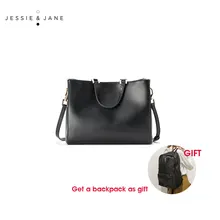 JESSIE y JANE Nueva Llegada Diseñador de la Marca Simple Cuero Partido de Las Mujeres Bolsos de Hombro Del Bolso de Totalizadores Bolsas de Asa Superior 1123