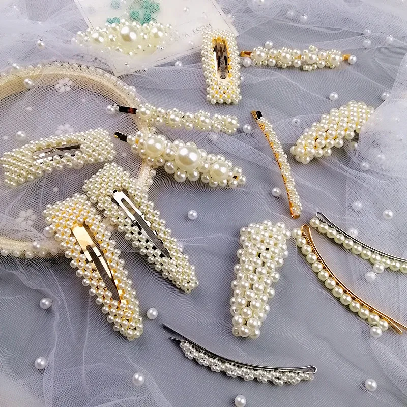

Wholesale 1PC Handmade BB hair clip Hair Accessories Metal Pearl Beads Hairpins Fashion for Lady Girl Simple Hair Clip Headwear