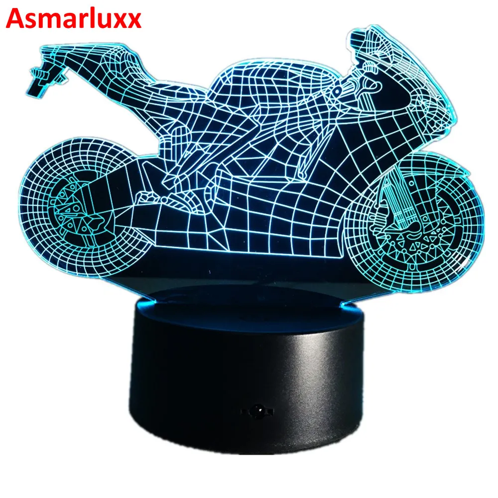 Motocicleta Luces de noche 3D lámpara de mesa LED decorativas lampara plexiglás placa lumineuse Nightlight colores bulbing lámpara