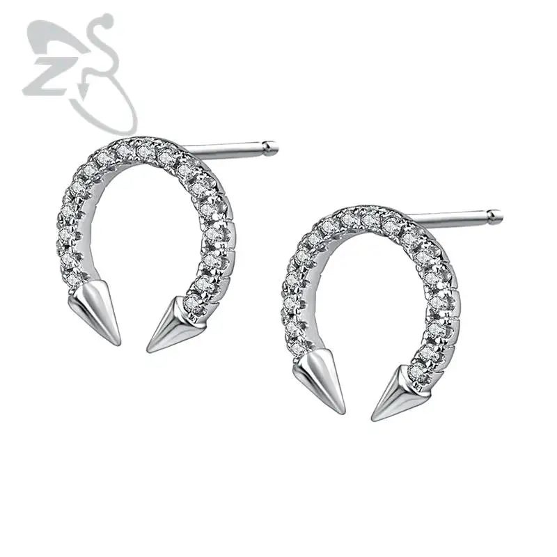 1 Pair 925 Sterling Silver Stud Earrings For Women Unique Ear Pin AAA Cubic Zirconia Brincos
