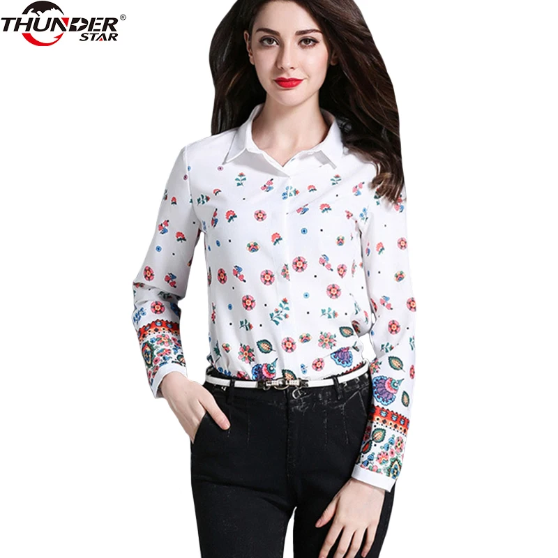 Womens Floral Prints Long Sleeve Tops Turn Down Collar Floral Cuff
