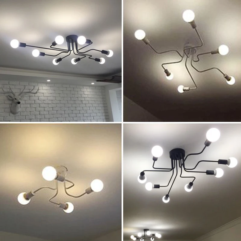 Günstig Kunst Spinne Decke Lampe Retro Edison birne Vintage Loft holz decke lichter Moderne LED Hause Wohnzimmer Dekor Leuchten