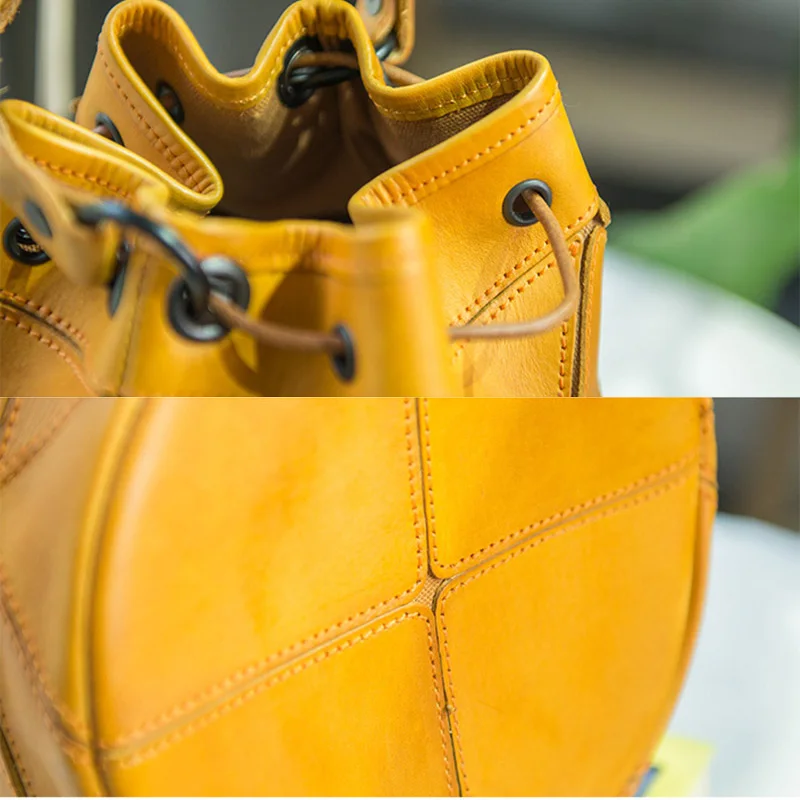 AETOO Single shoulder oblique span small bag, stylish retro handmade cowhide handbag, leather drawstring bucket bag