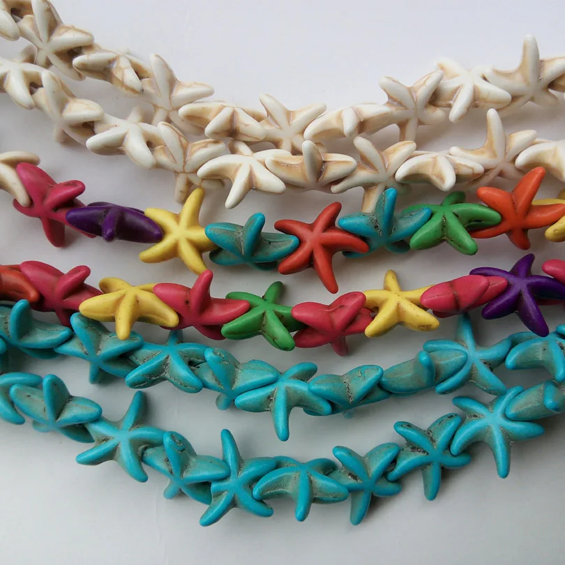 

Top Quality Natural Semi Precious Sea Star White Howlite Blue Turquoises Starfish Shape 13*13mm 37pc Colorful Natural Stone Puya