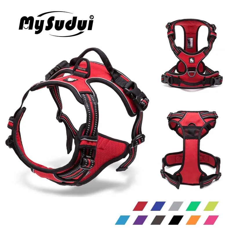 Online MySudui Truelove grande sin tirar arnés para perro 3M cuello reflectante y arnés de servicio cinturón para perro alemán Pit Bull tienda de mascotas