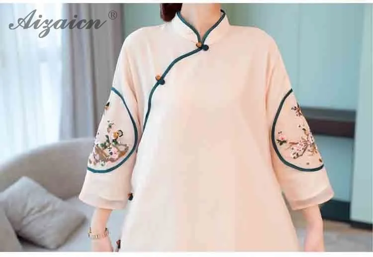 Современный Мода Розовый Длинные Cheongsam вышивка Qi Pao платья для женщин Oriental стиль одевания для китайское традиционное платье Qipao