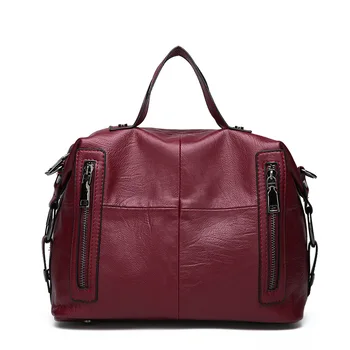 

2018 European and American designer designer women Casual Tote Bag Handbags Quality soft leather shoulder bags Motorcycle bag