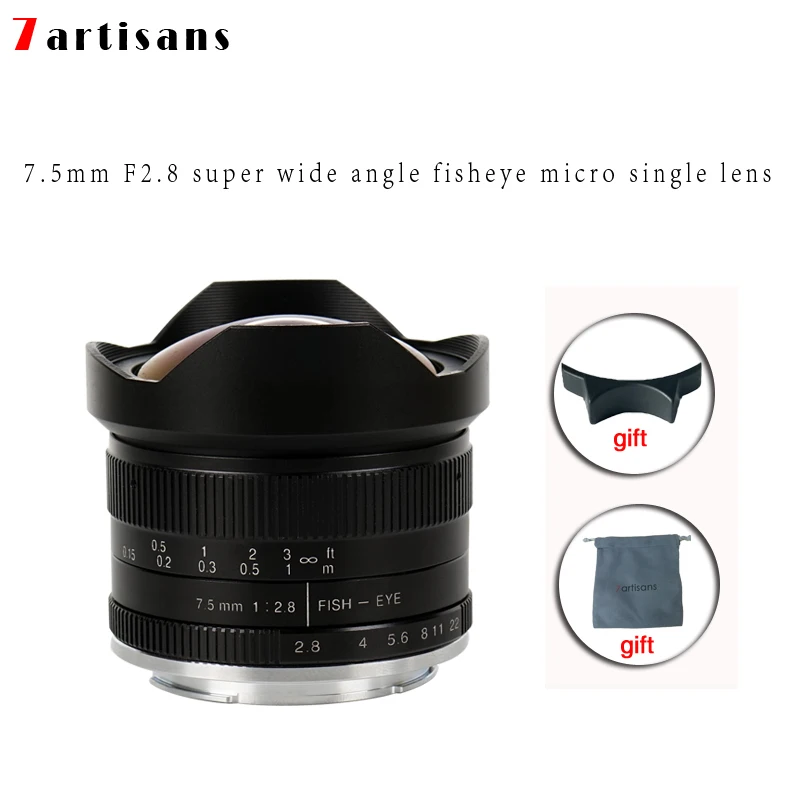 Fixa para e Montar 7 Artesãos 7.5mm F2.8 Fisheye Lens 180 Aps c Manual Lente Canon Eos m Monte Fuji fx Montar Venda Quente Frete Grátis