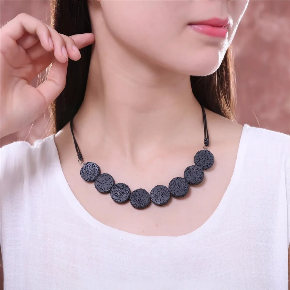 2017 Красивая ручной природа вулканического камня кулон Воск веревка длиной