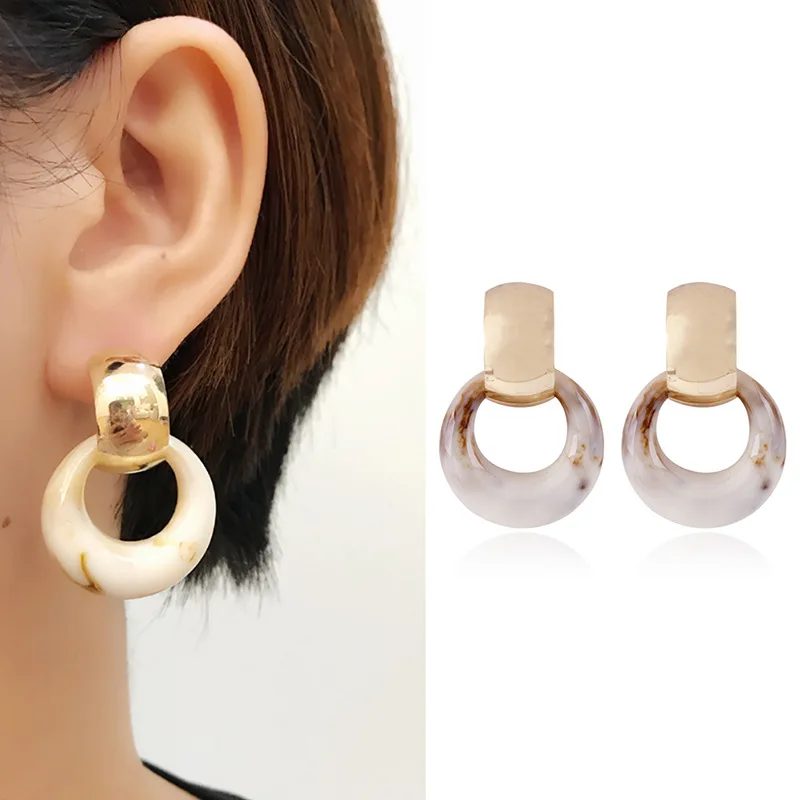 

FashionExaggerated Size Circle Earrings Double Circle Extremely Simple Wind Alloy Resin Ear Pendant Ear Ornaments