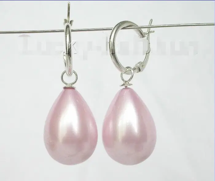 

Free Shipping >>>> Dangle 15*12mm drip pink-purple sea shell pearls earring 925 silver Loop j8505