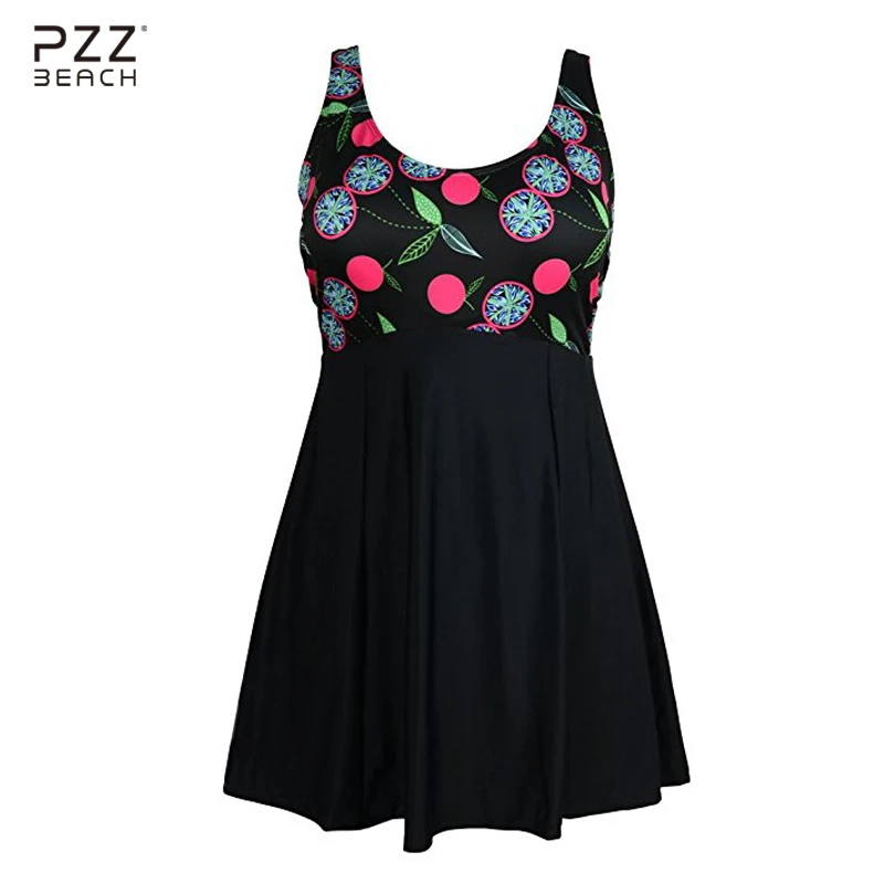 Günstige Schwarz Solide Plus Size Bademode Sexy Frauen Ein Stück Badeanzug Hohe Taille Push Up Badeanzug Retro Tankini Große Größe kleid