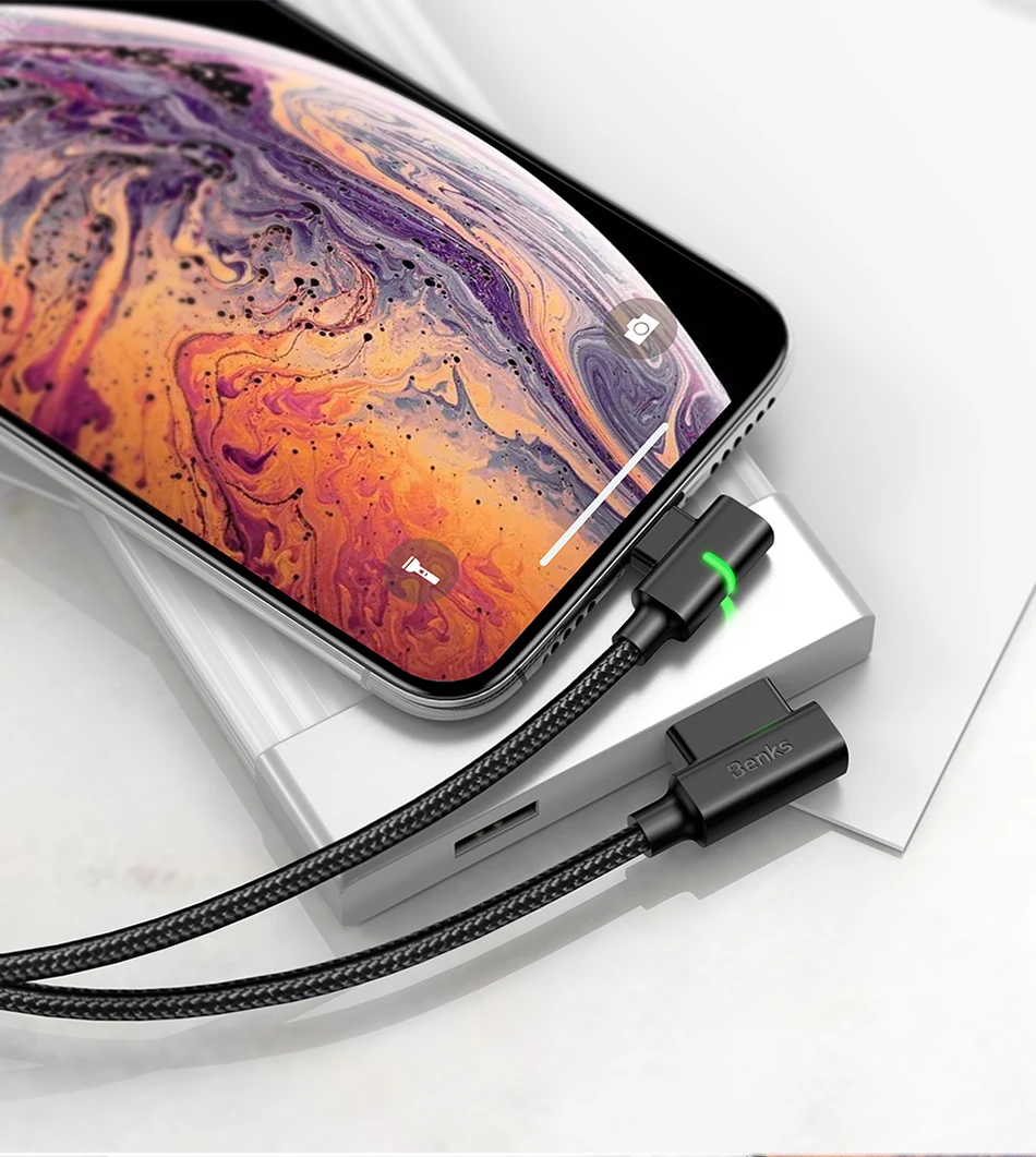 Benks Dual L Shape Lightning Data Cable 8 Pin For iPhone X XS XR 10 8 7 6s 5 Plus Fast Charge USB Charging Cables LED Light 1 (18)