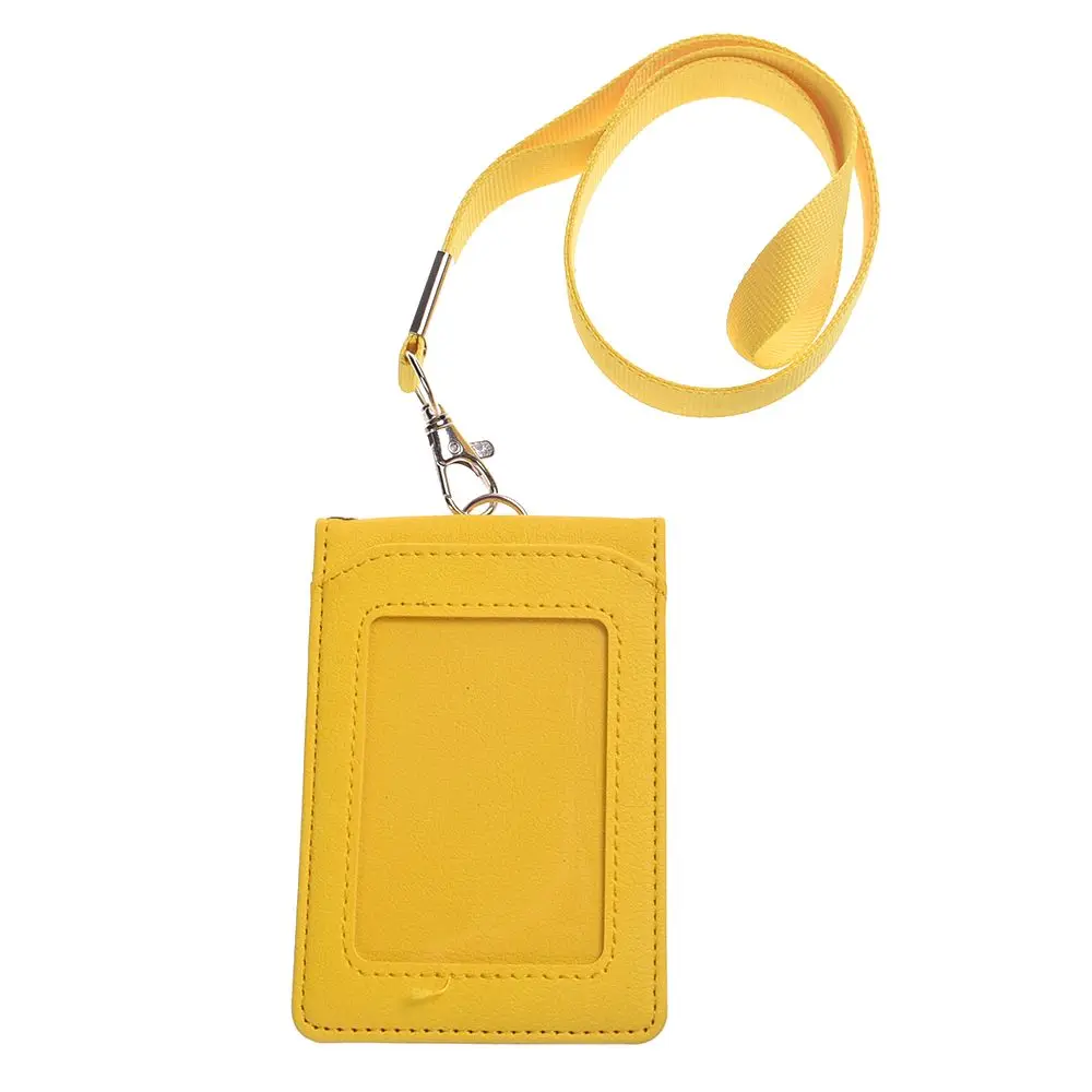 Leather Wallet Work Office ID Card Credit Card Badge Holder+ Lanyard+ 5 Slots Bank Card Holders ID Badge Holders Accessories - Color: Yellow