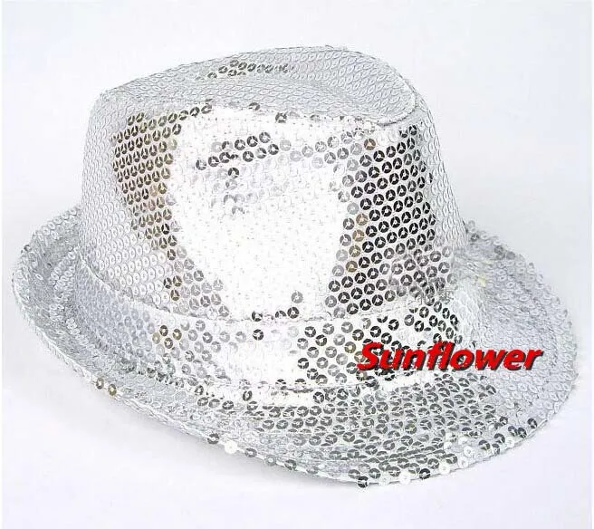 Блестящая шляпа Федора для мужчин, для женщин, унисекс шляпа для джаза для взрослых Танцевальная вечеринка Хэллоуин Рождество - Цвет: silver