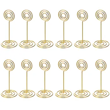 

JHD 12 Pack Table Number Card Holders Photo Holder Stands Place Paper Menu Clips, Circle Shape (Gold)