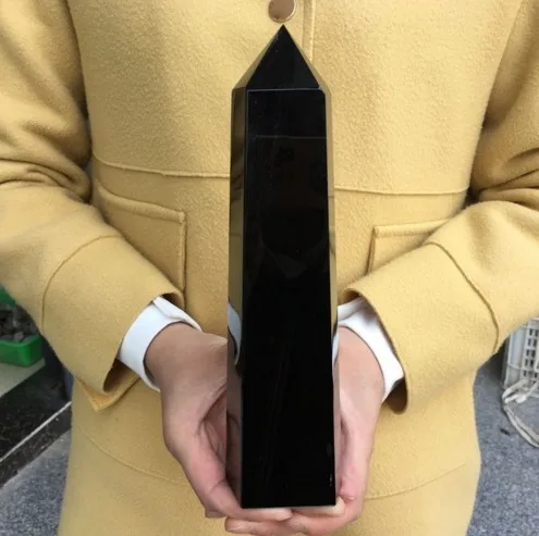 1000g Big size Natural Black obsidian obelisk quartz crystal wand point healing 1pc 20cm | Дом и сад