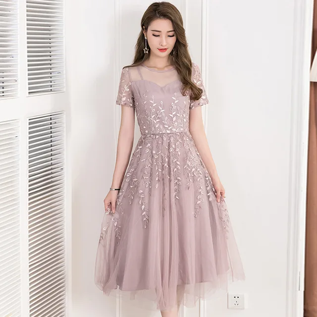 Wanita Femme Elegan Renda Jala Gaun Bordir Musim Panas Wanita Femme Elegan Renda Jala Gaun Bordir Musim Panas