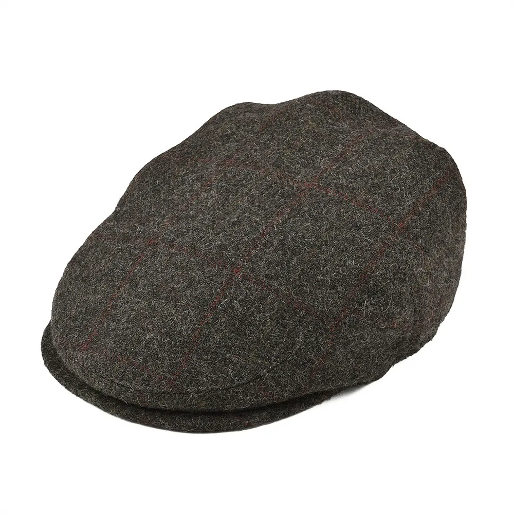 

BOTVELA 100% Wool Flat Cap Men Women Tweed Gatsby Hat Golf Derby Newsboy Caps Silver Grey with Red 002