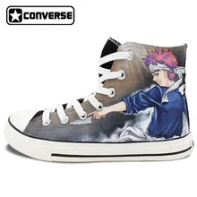 Negro Converse All Star Anime Shokugeki no Soma Diseño Mano pintado Zapatos de Las Mujeres de Los Hombres del Top del Alto de las Zapatillas de deporte Hombre Mujer Cosplay regalos