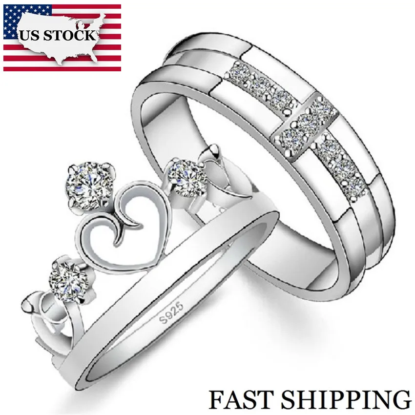 

US STOCK 15% Off Wedding Rings for Men and Women Silver Cross Crown Cubic Zirconia Ring Jewelry Couple Rings Uloveido J412