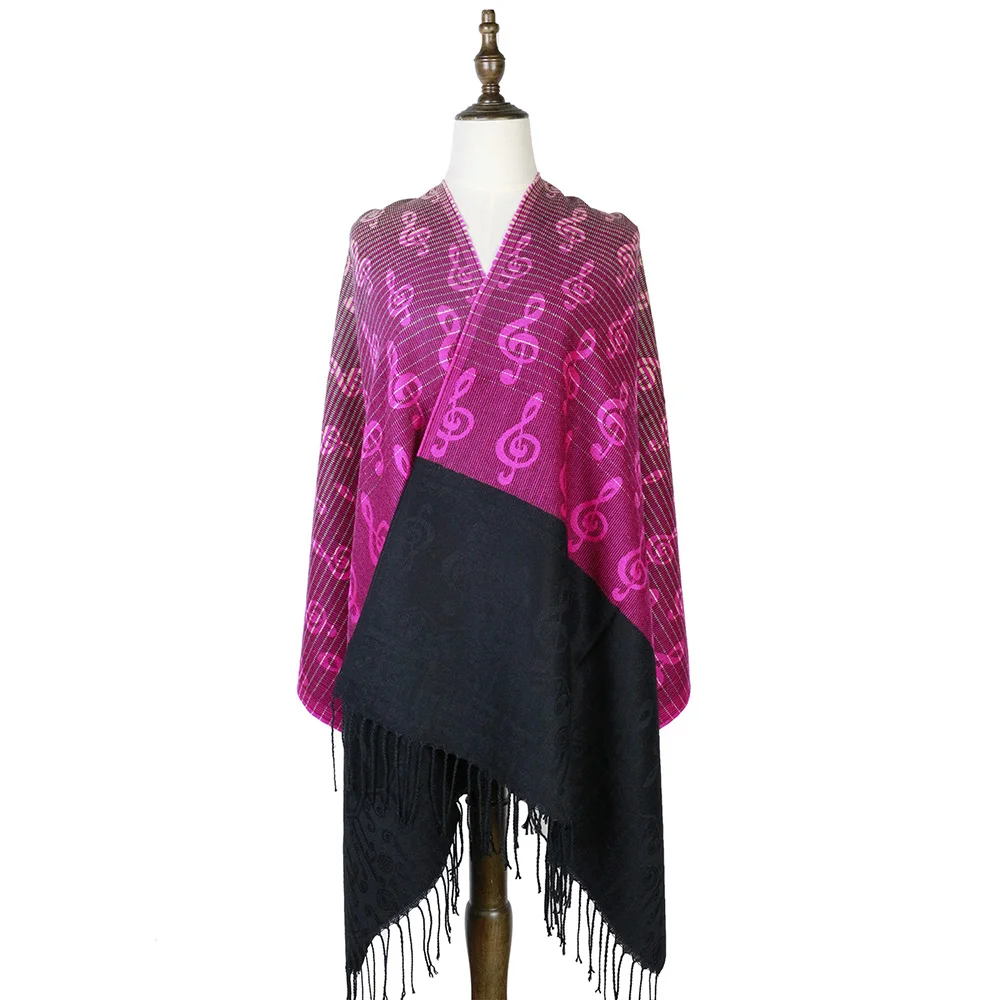 

scarf cashmere shawls wrap pashmina winter wool scarf woven bandana fringe music note g-clefs fashion scarfs musical shawls